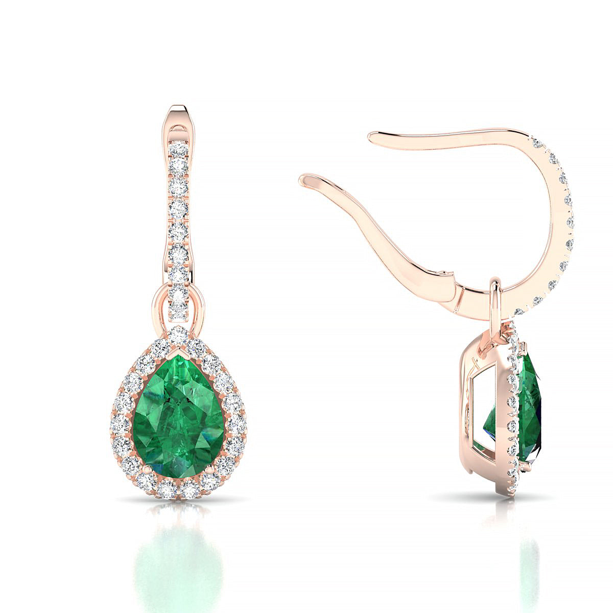Sunrise | 18k Rose Gold 7 x 5 mm Pear Emerald Earrings