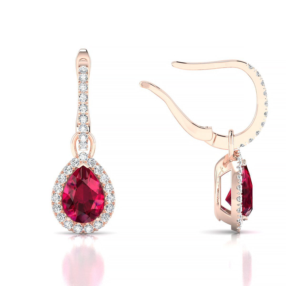 Sunrise | 18k Rose Gold 7 x 5 mm Pear Ruby Earrings