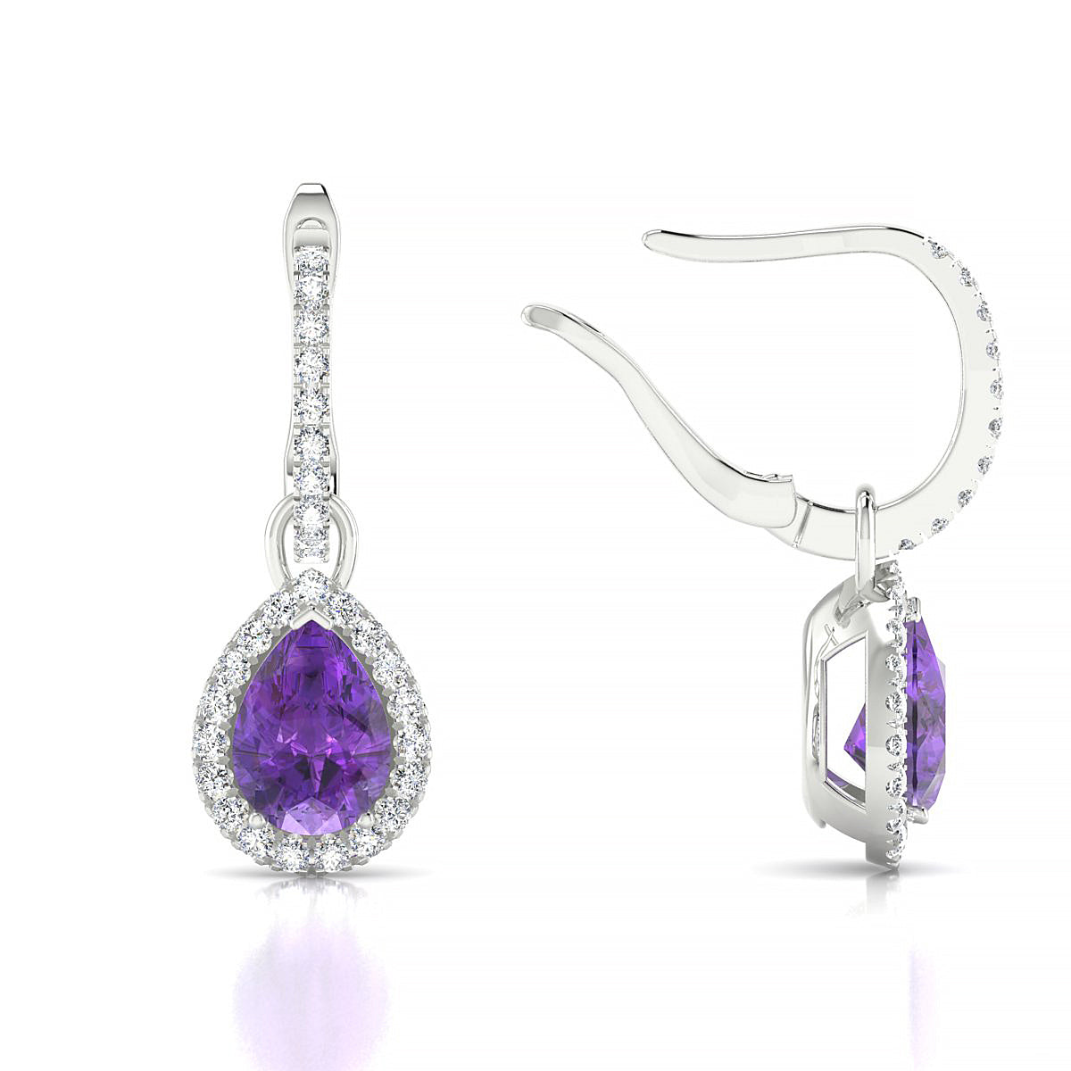 Sunrise | 18k White Gold 7 x 5 mm Pear Amethyst Earrings