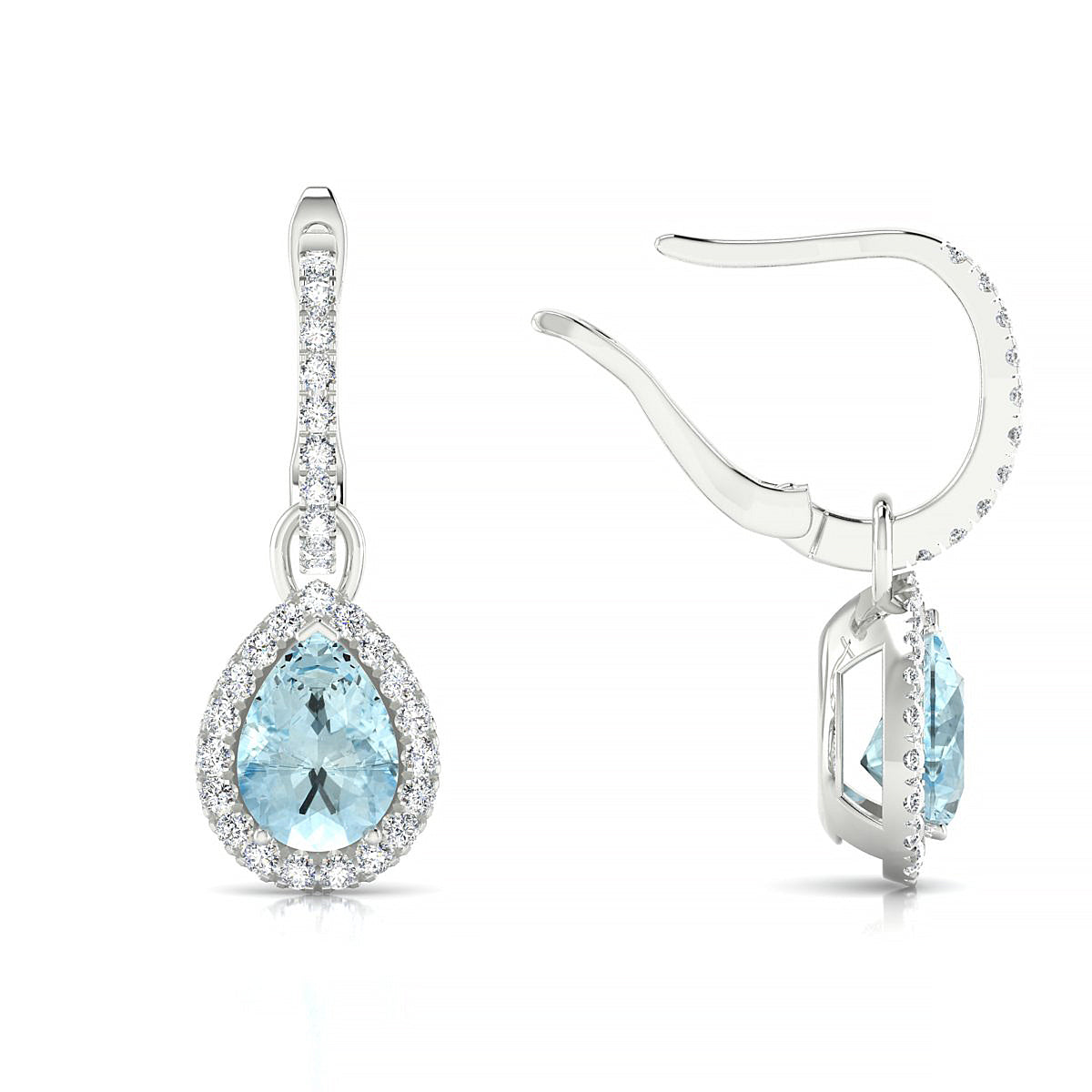 Sunrise | 18k White Gold 7 x 5 mm Pear Aquamarine Earrings