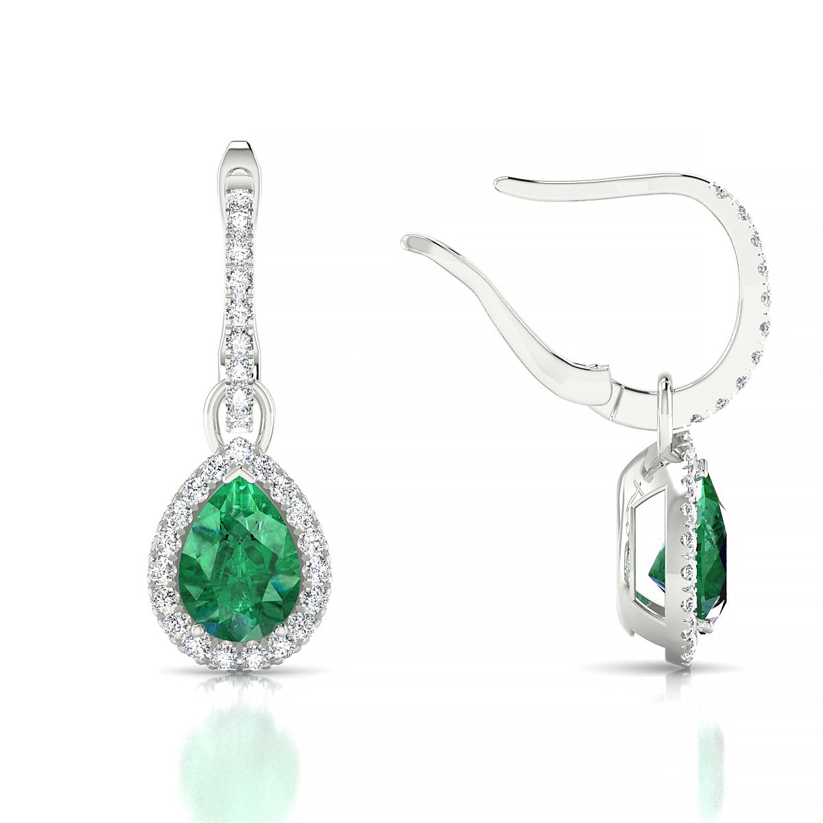 Sunrise | 18k White Gold 7 x 5 mm Pear Emerald Earrings
