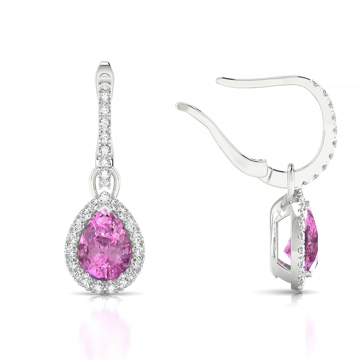Sunrise | 18k White Gold 7 x 5 mm Pear Pink Sapphire Earrings