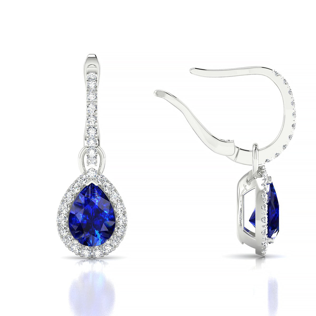 Sunrise | 18k White Gold 7 x 5 mm Pear Sapphire Earrings
