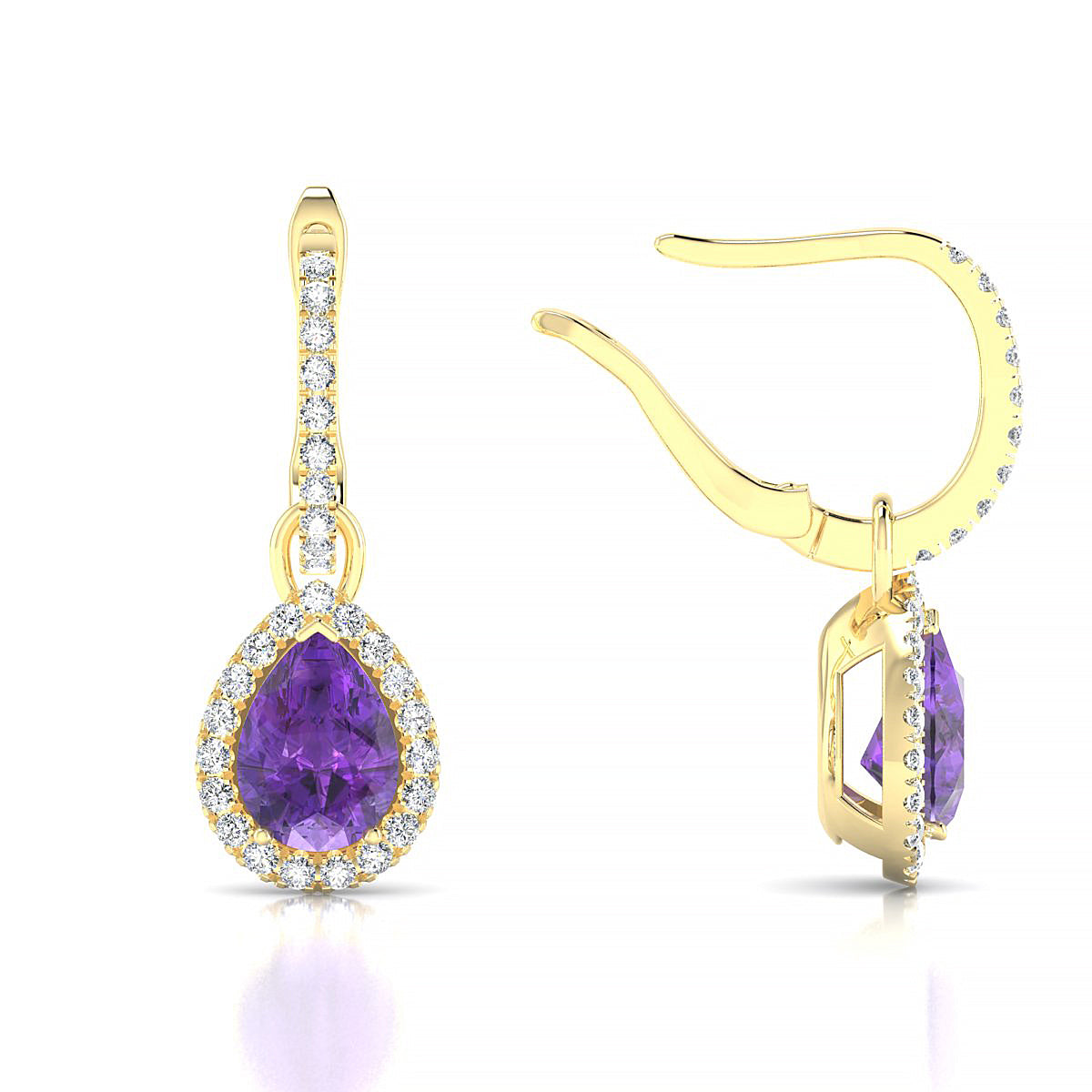 Sunrise | 18k Yellow Gold 7 x 5 mm Pear Amethyst Earrings
