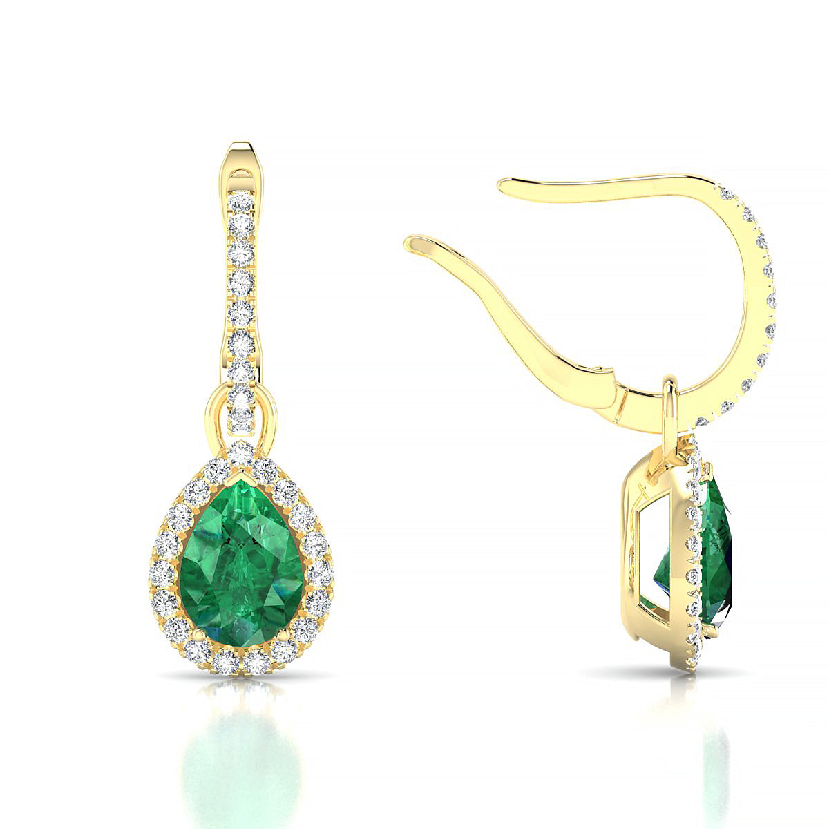 Sunrise | 18k Yellow Gold 7 x 5 mm Pear Emerald Earrings