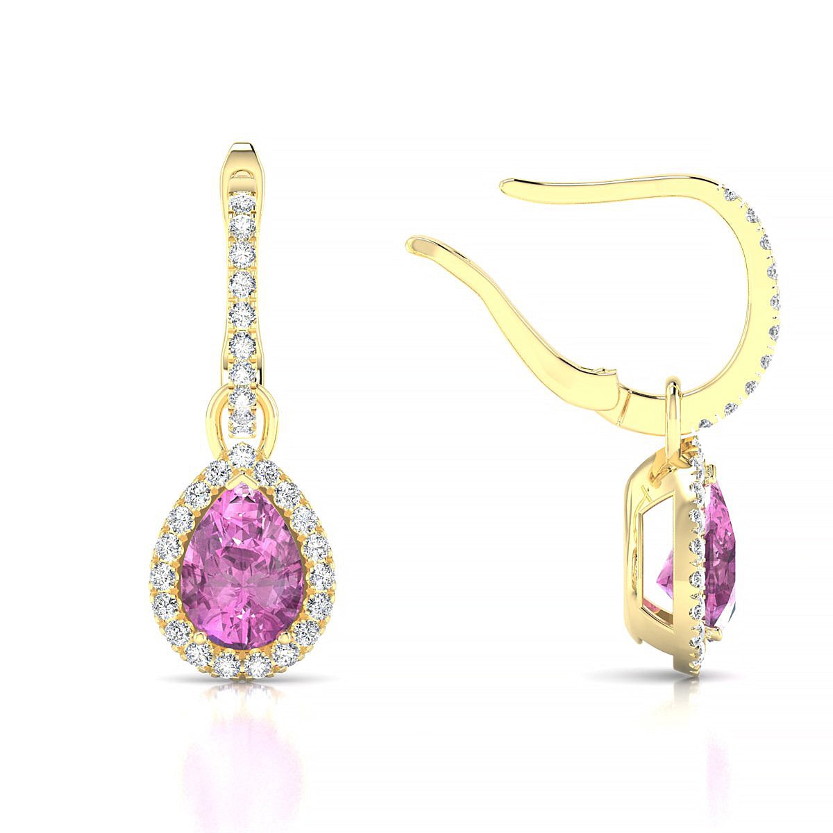 Sunrise | 18k Yellow Gold 7 x 5 mm Pear Pink Sapphire Earrings