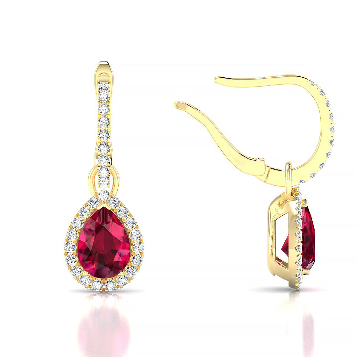 Sunrise | 18k Yellow Gold 7 x 5 mm Pear Ruby Earrings