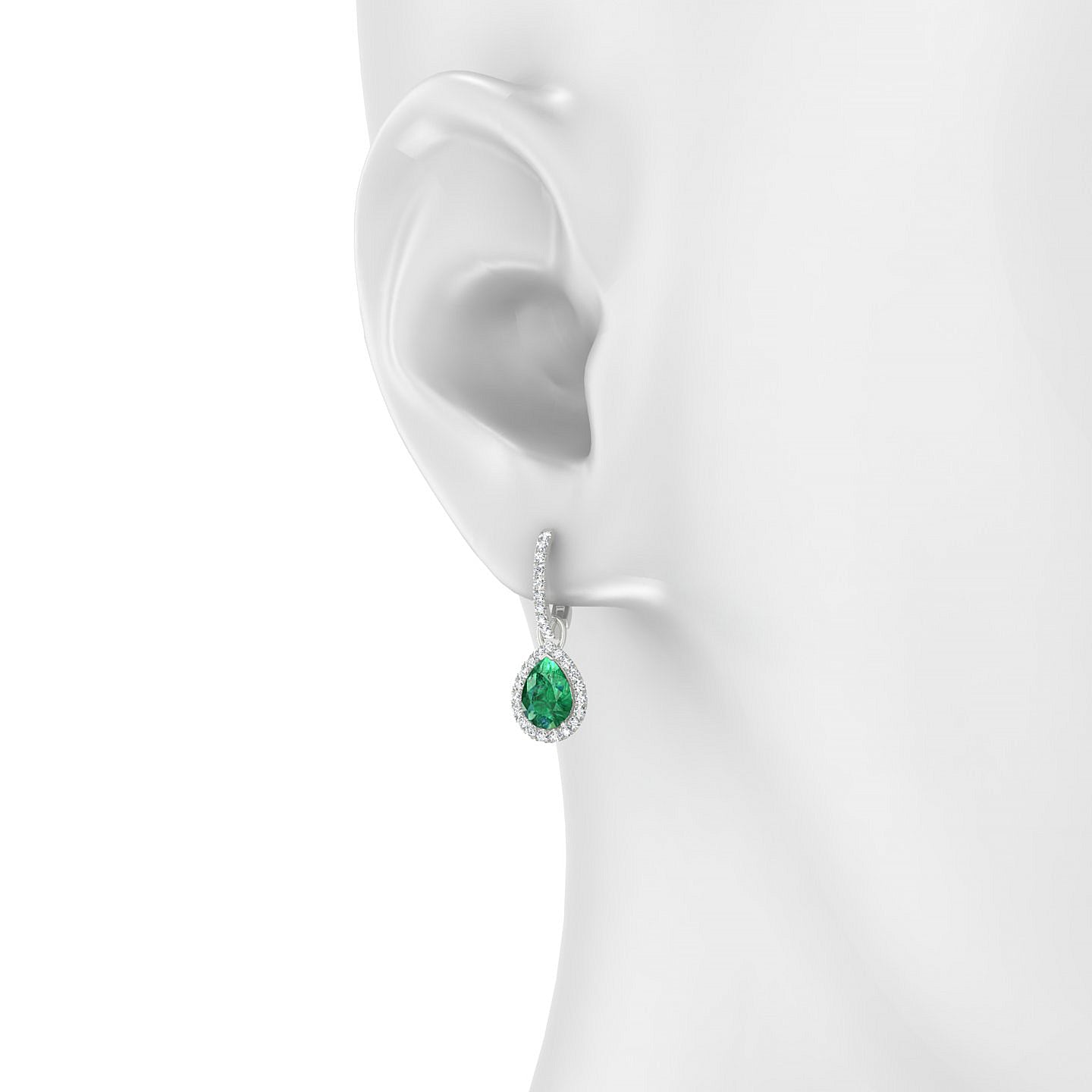 Sunrise | 18k White Gold 7 x 5 mm Pear Emerald Earrings