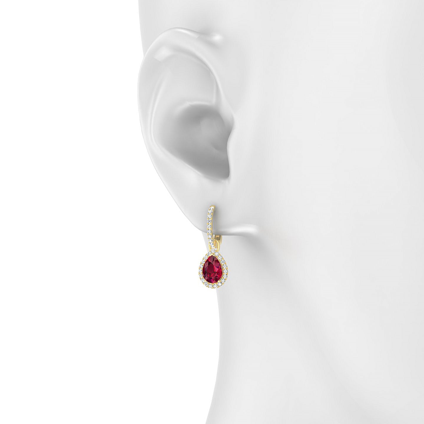 Sunrise | 18k Yellow Gold 7 x 5 mm Pear Ruby Earrings