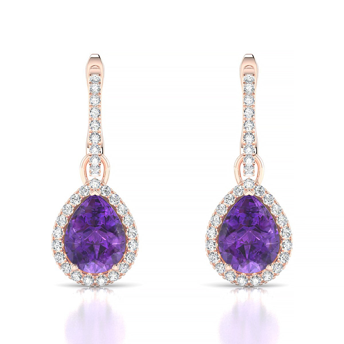 Sunrise | 18k Rose Gold 8 x 6 mm Pear Amethyst Earrings