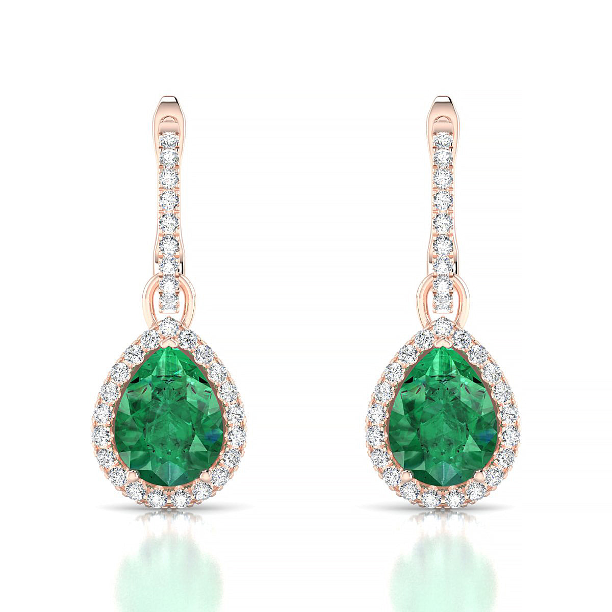 Sunrise | 18k Rose Gold 8 x 6 mm Pear Emerald Earrings