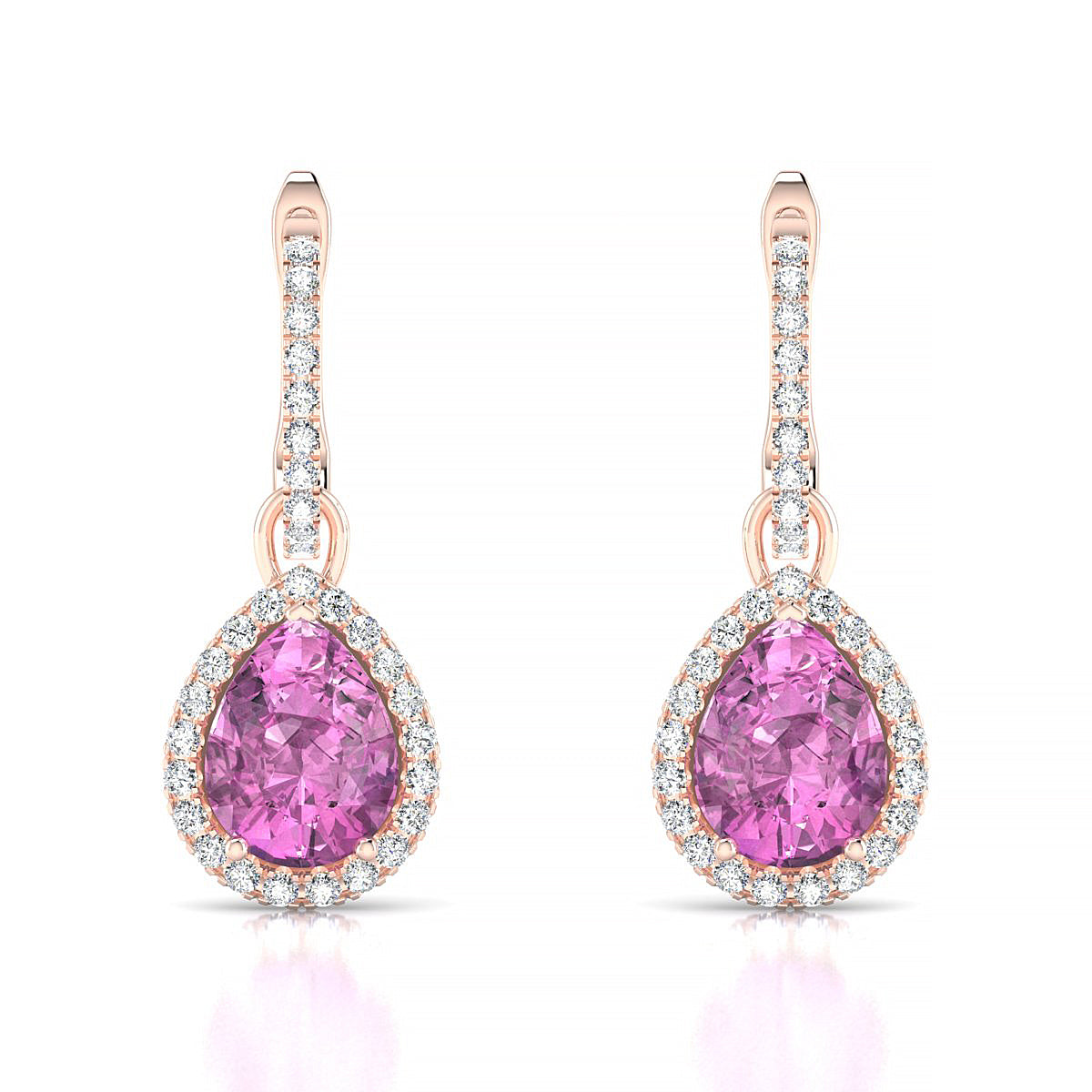 Sunrise | 18k Rose Gold 8 x 6 mm Pear Pink Sapphire Earrings