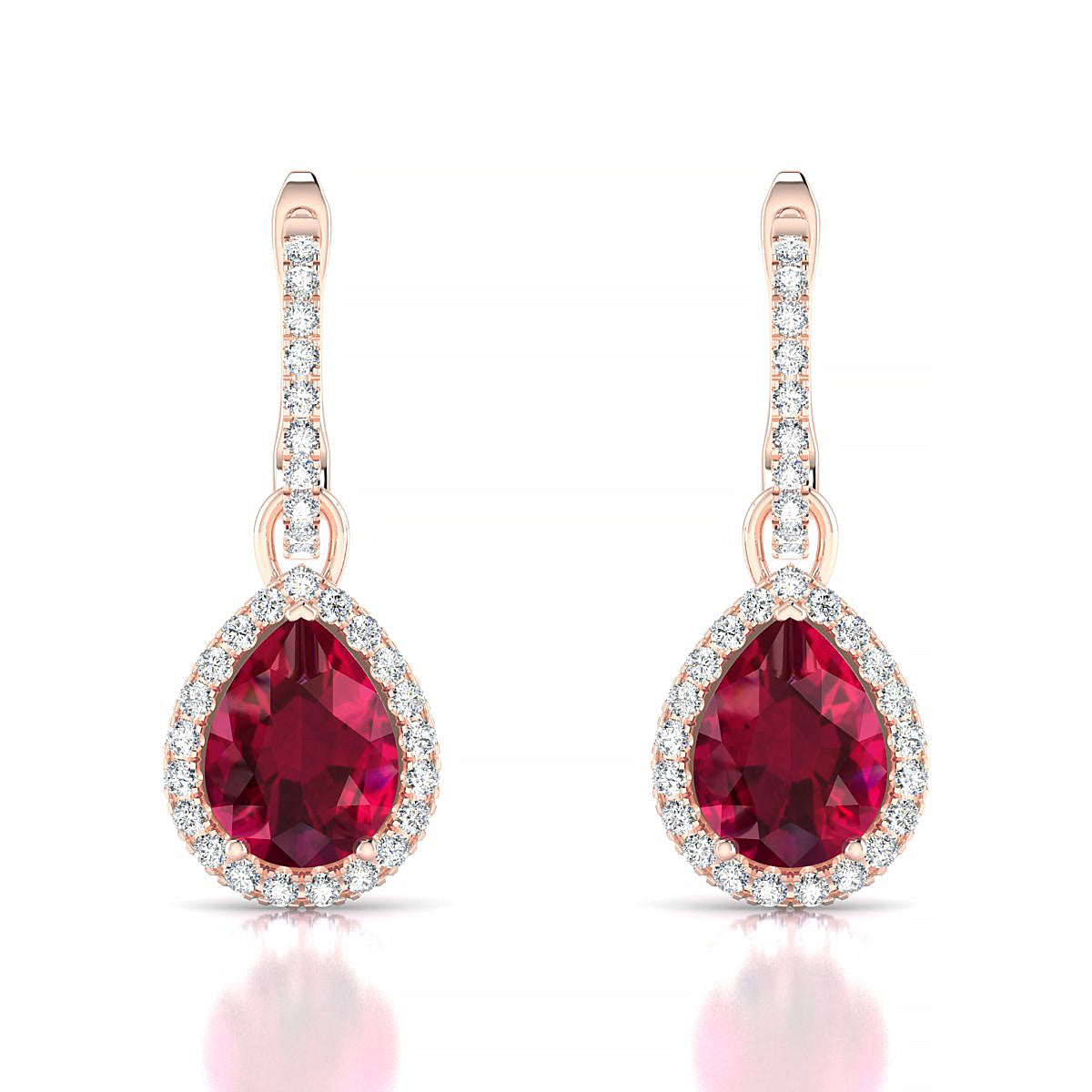 Sunrise | 18k Rose Gold 8 x 6 mm Pear Ruby Earrings