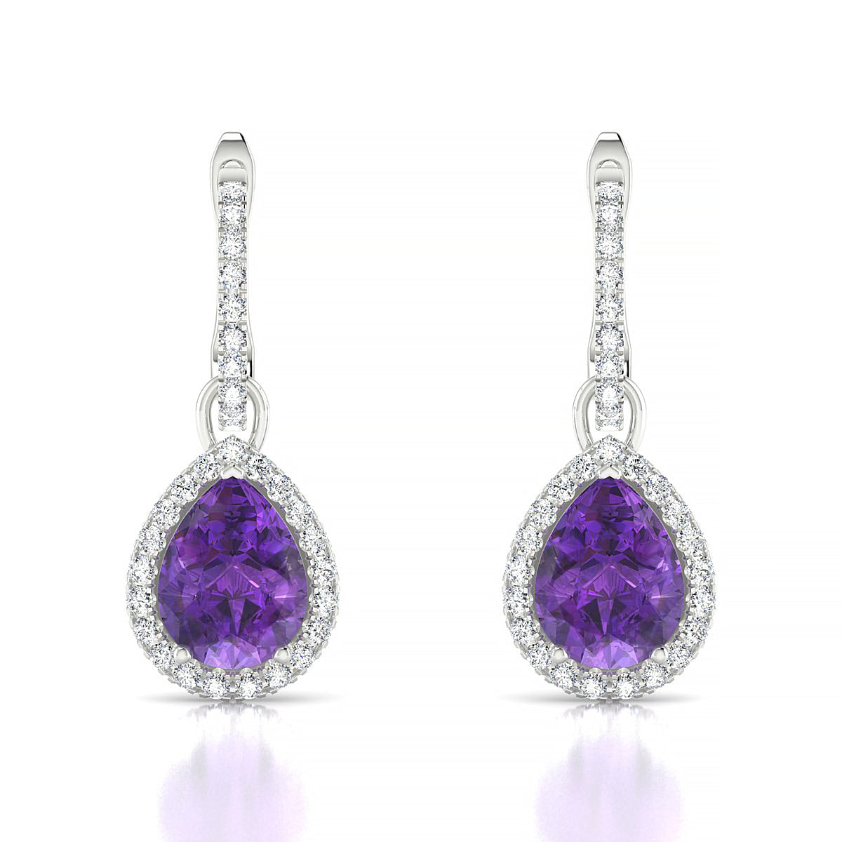 Sunrise | 18k White Gold 8 x 6 mm Pear Amethyst Earrings