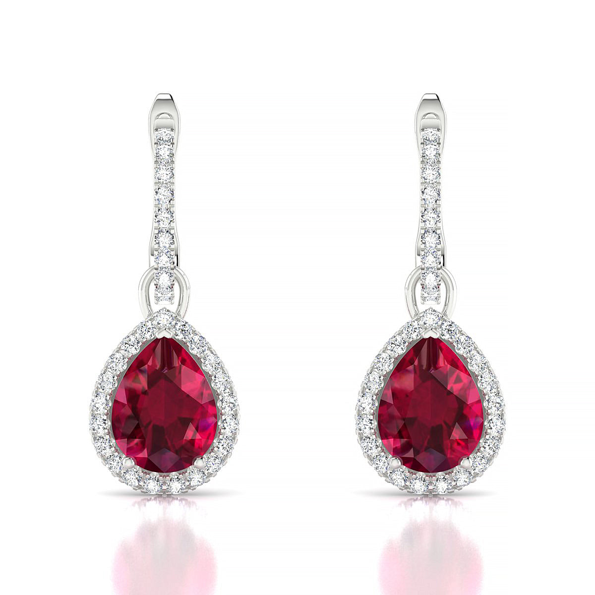 Sunrise | 18k White Gold 8 x 6 mm Pear Ruby Earrings