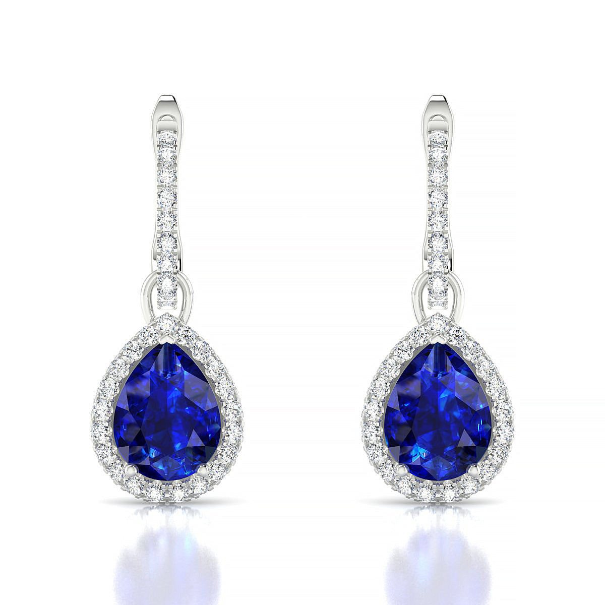 Sunrise | 18k White Gold 8 x 6 mm Pear Sapphire Earrings