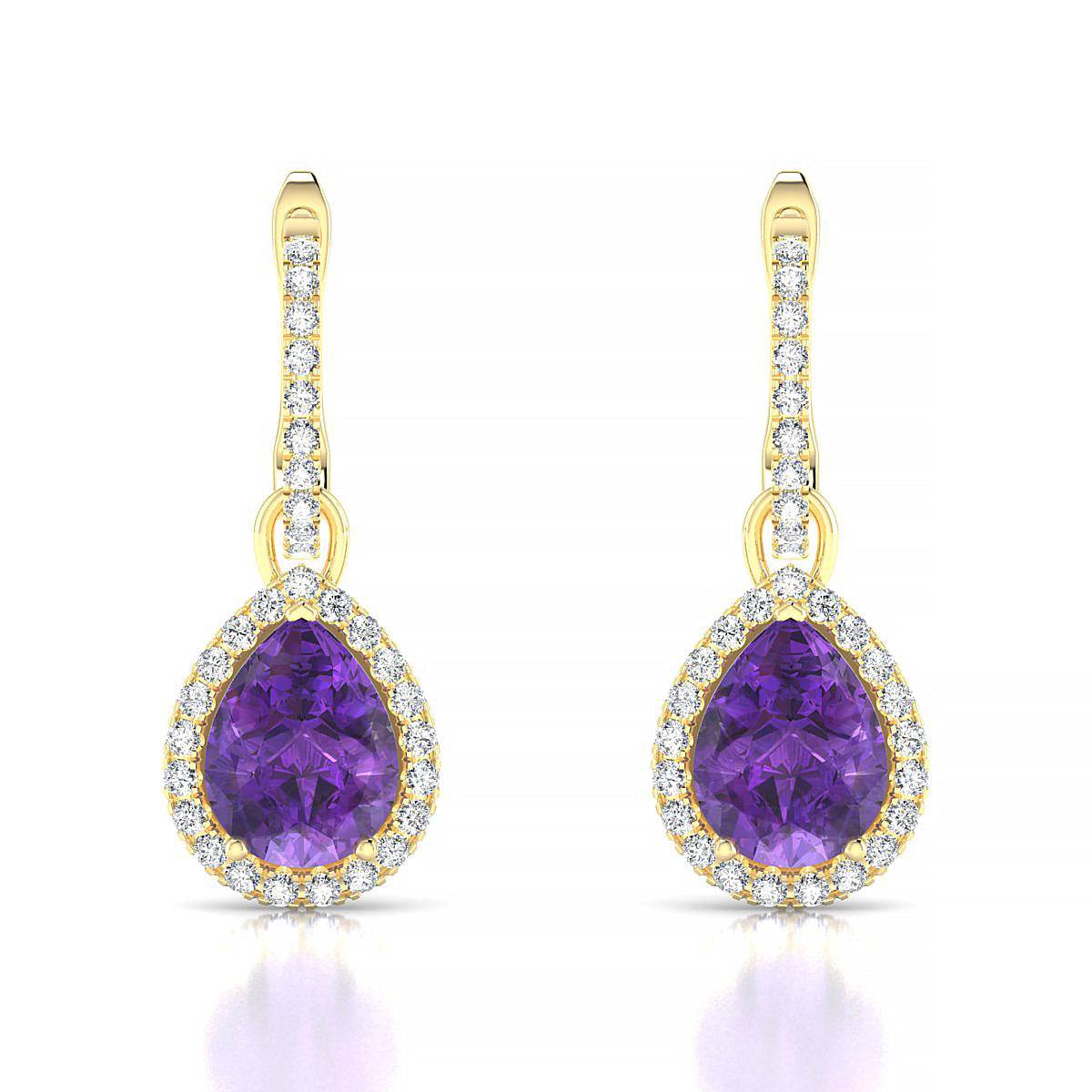 Sunrise | 18k Yellow Gold 8 x 6 mm Pear Amethyst Earrings