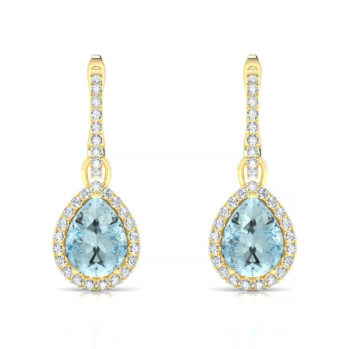 Sunrise | 18k Yellow Gold 8 x 6 mm Pear Aquamarine Earrings