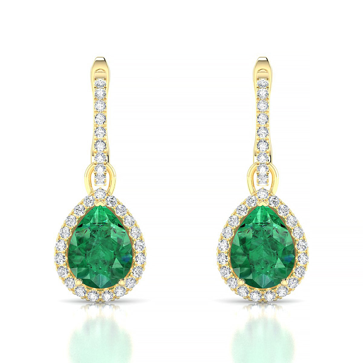 Sunrise | 18k Yellow Gold 8 x 6 mm Pear Emerald Earrings