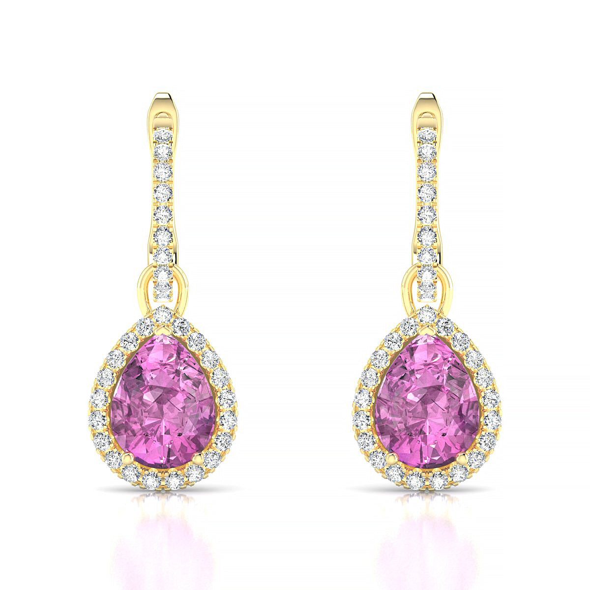 Sunrise | 18k Yellow Gold 8 x 6 mm Pear Pink Sapphire Earrings