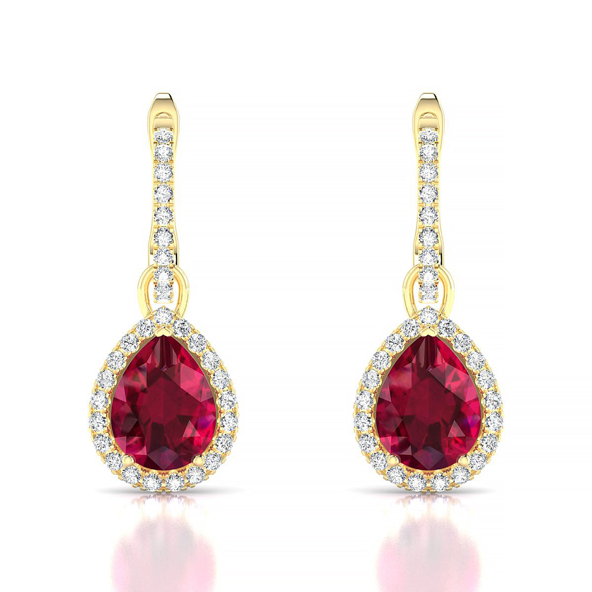 Sunrise | 18k Yellow Gold 8 x 6 mm Pear Ruby Earrings