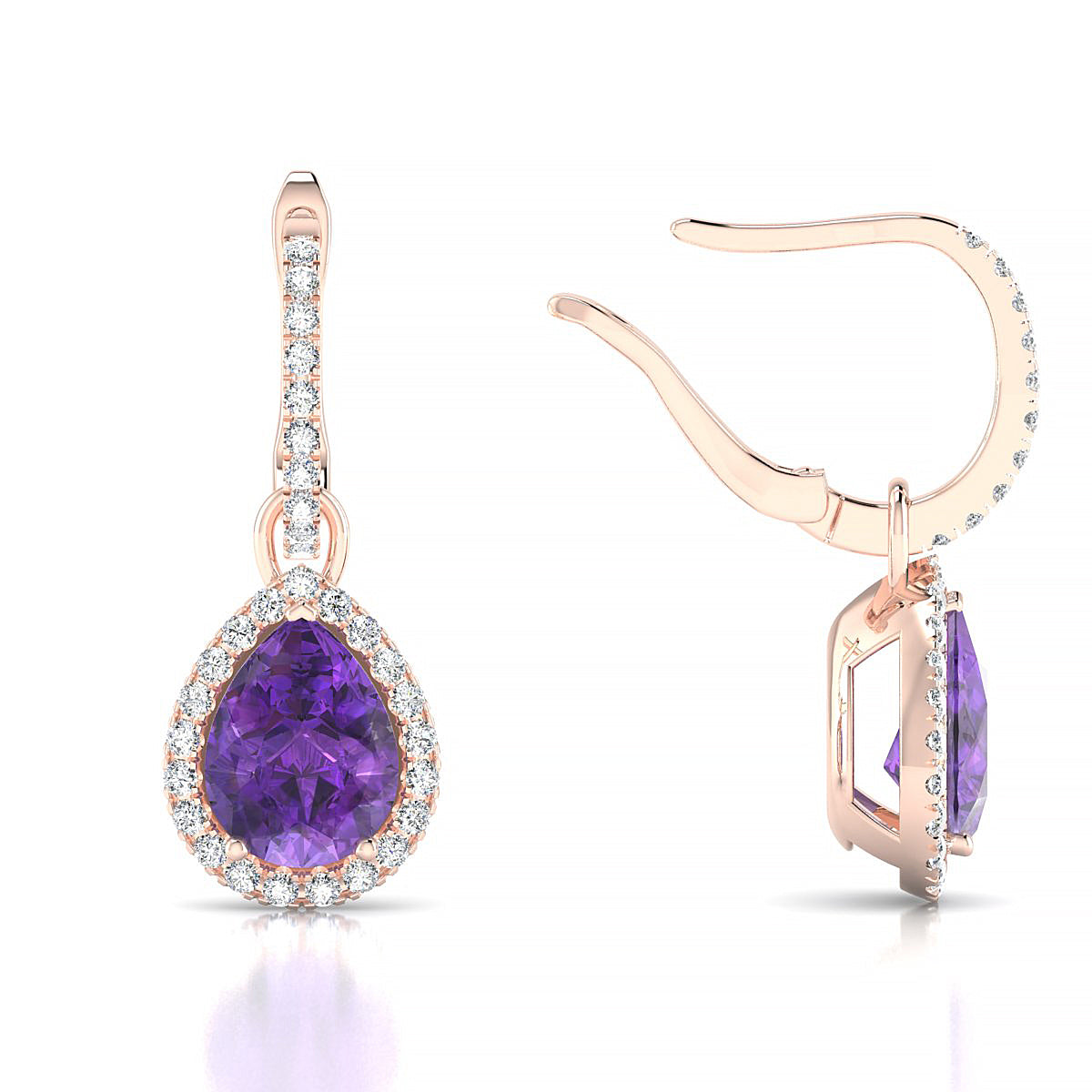Sunrise | 18k Rose Gold 8 x 6 mm Pear Amethyst Earrings