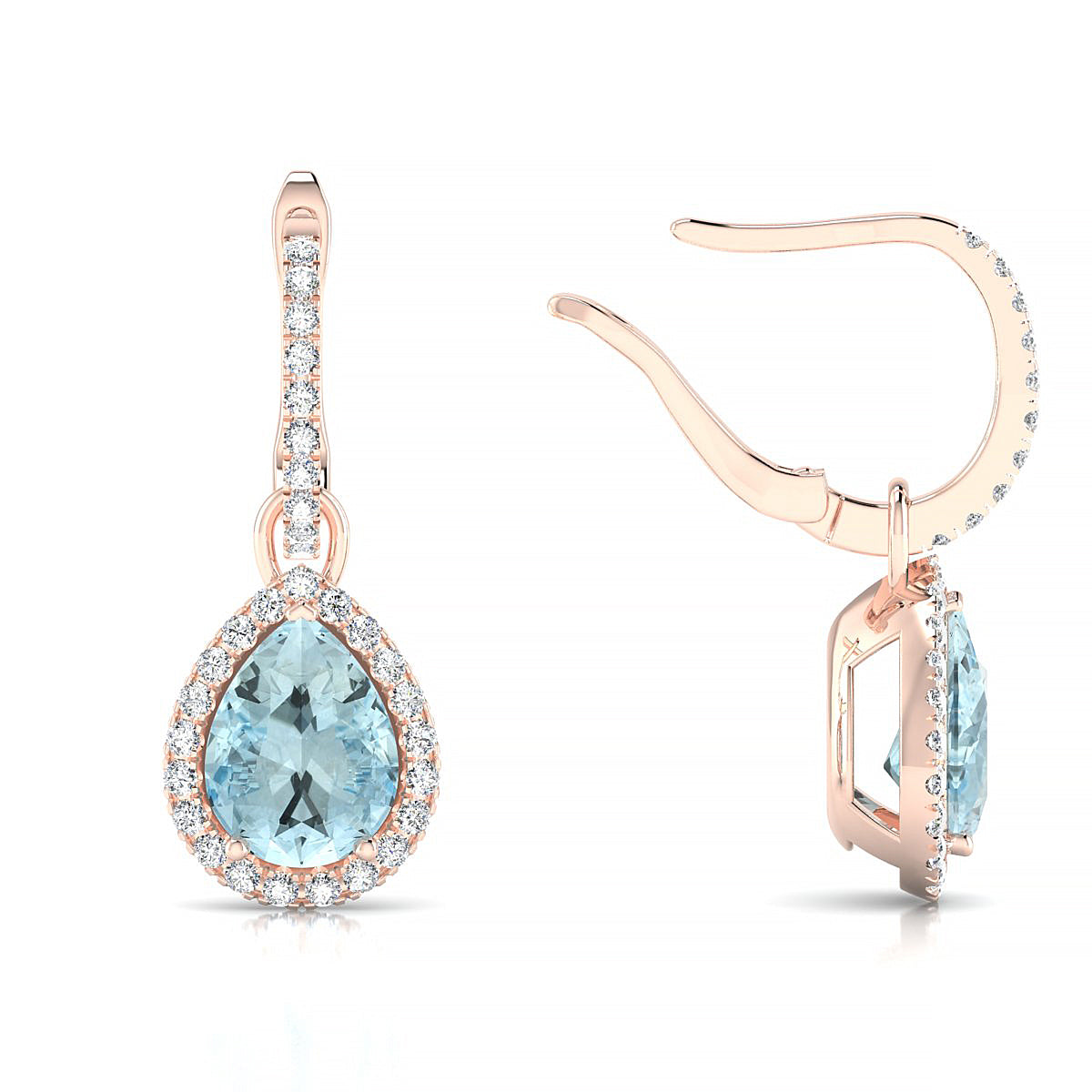 Sunrise | 18k Rose Gold 8 x 6 mm Pear Aquamarine Earrings