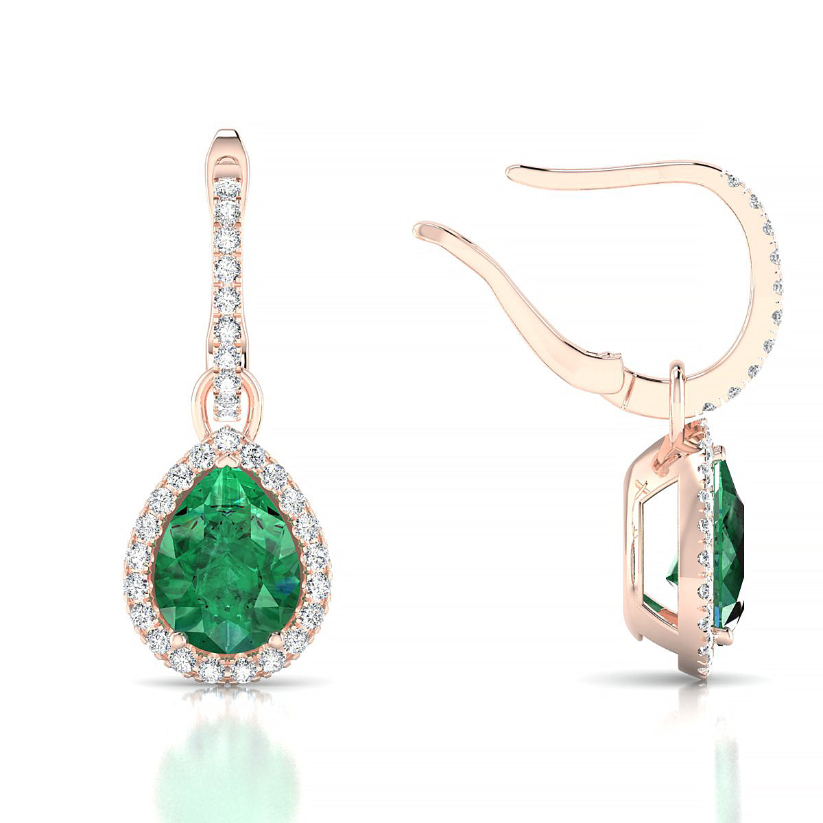 Sunrise | 18k Rose Gold 8 x 6 mm Pear Emerald Earrings