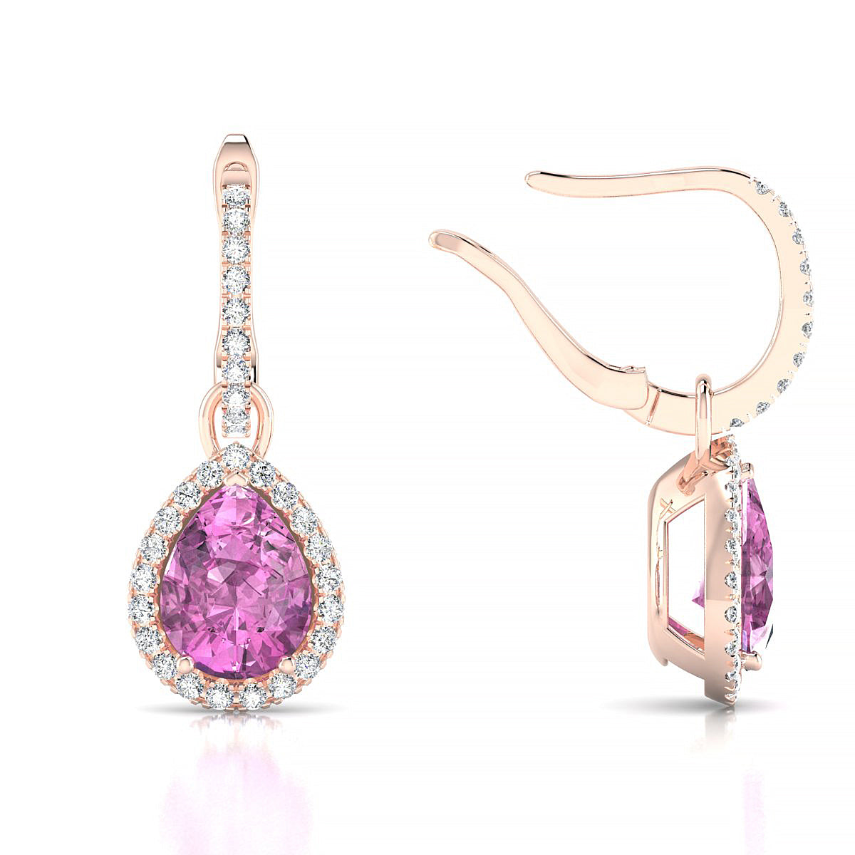 Sunrise | 18k Rose Gold 8 x 6 mm Pear Pink Sapphire Earrings