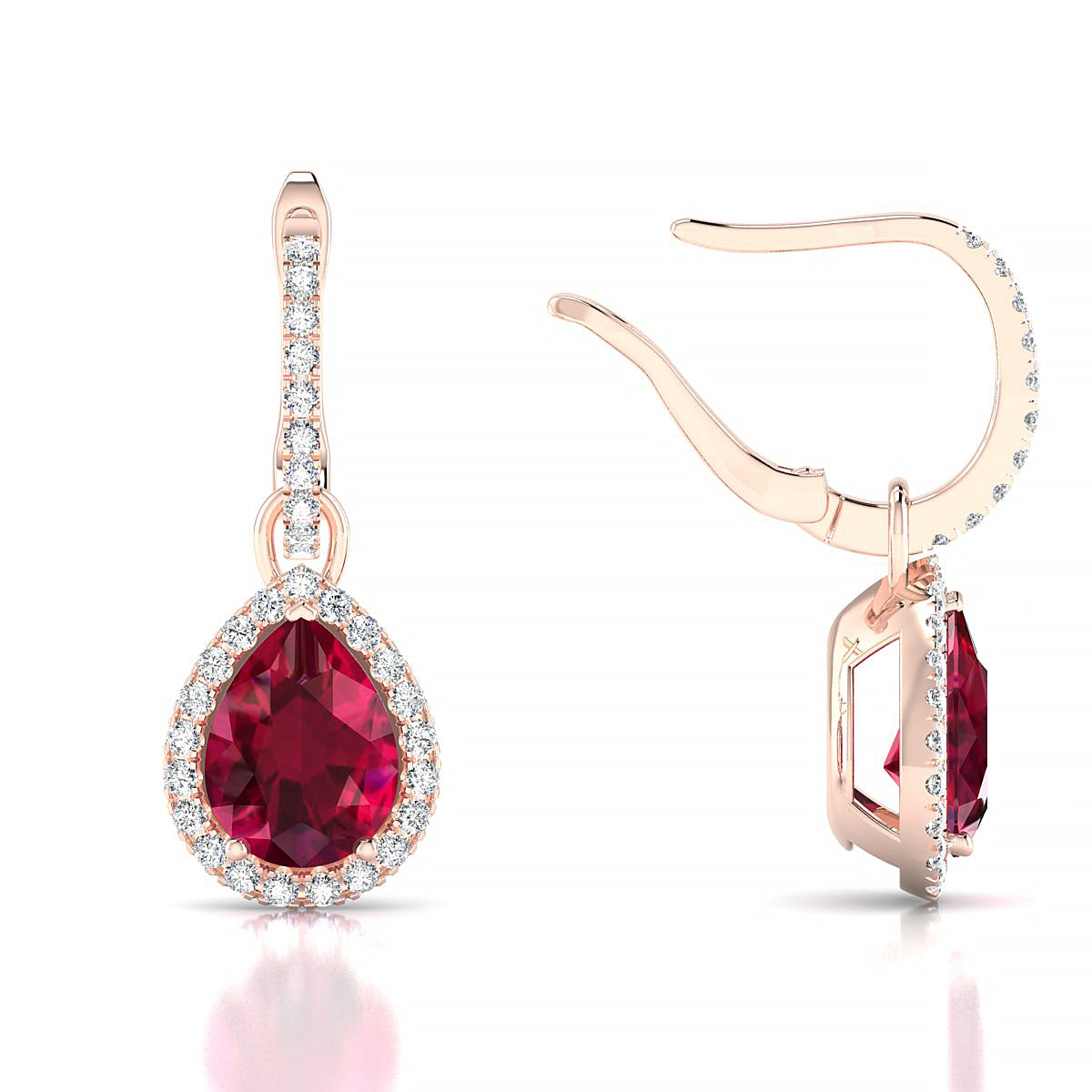 Sunrise | 18k Rose Gold 8 x 6 mm Pear Ruby Earrings