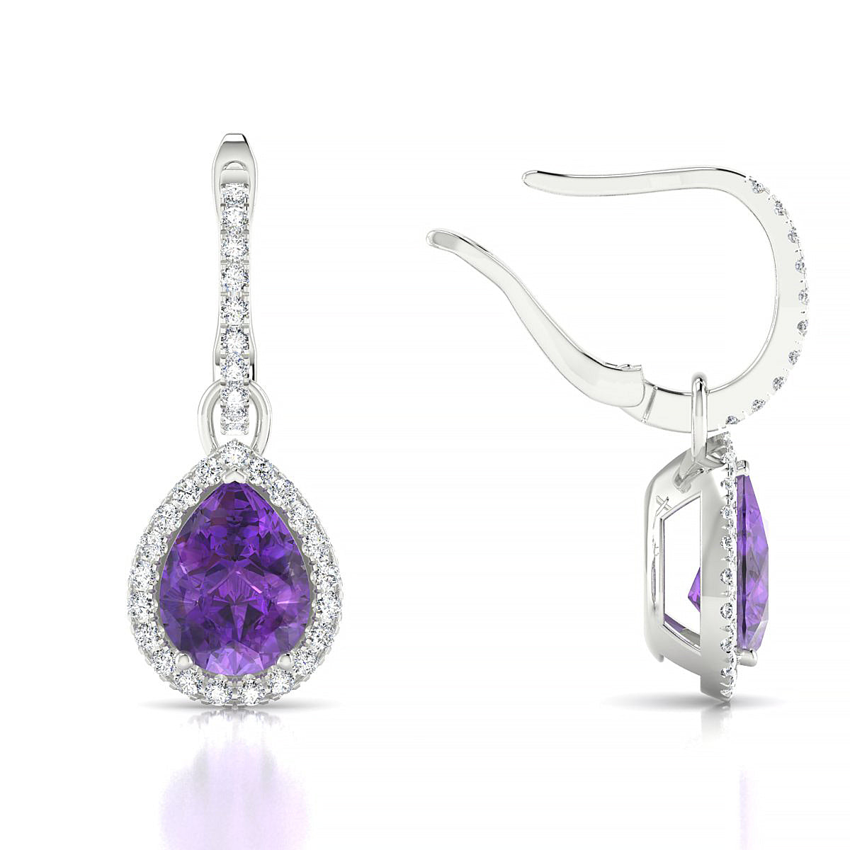 Sunrise | 18k White Gold 8 x 6 mm Pear Amethyst Earrings