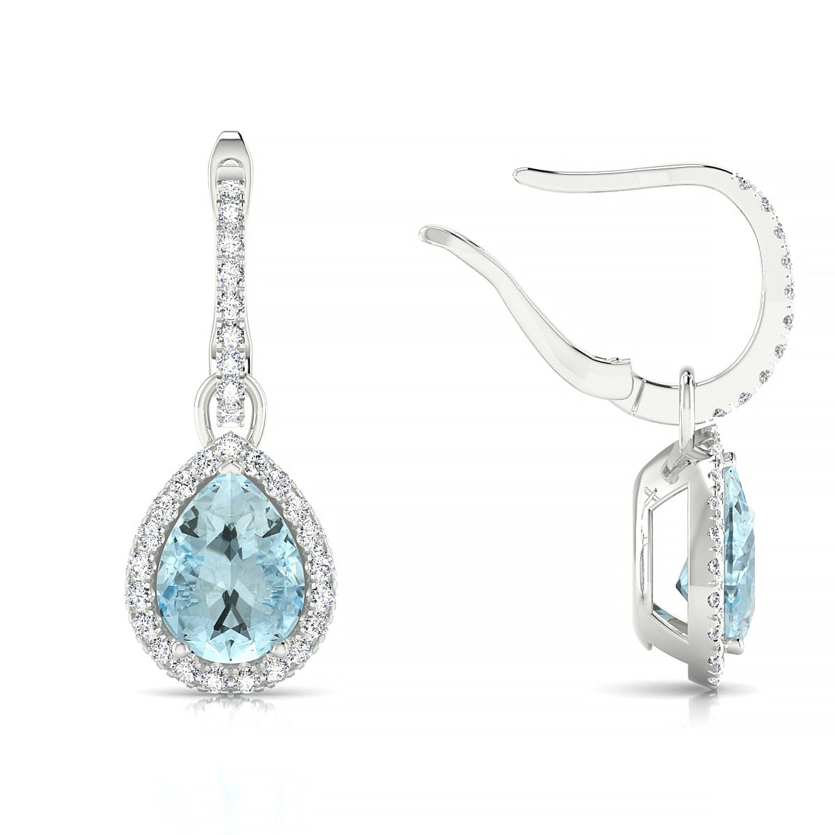 Sunrise | 18k White Gold 8 x 6 mm Pear Aquamarine Earrings