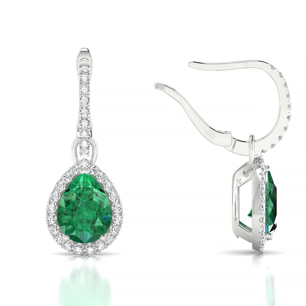 Sunrise | 18k White Gold 8 x 6 mm Pear Emerald Earrings