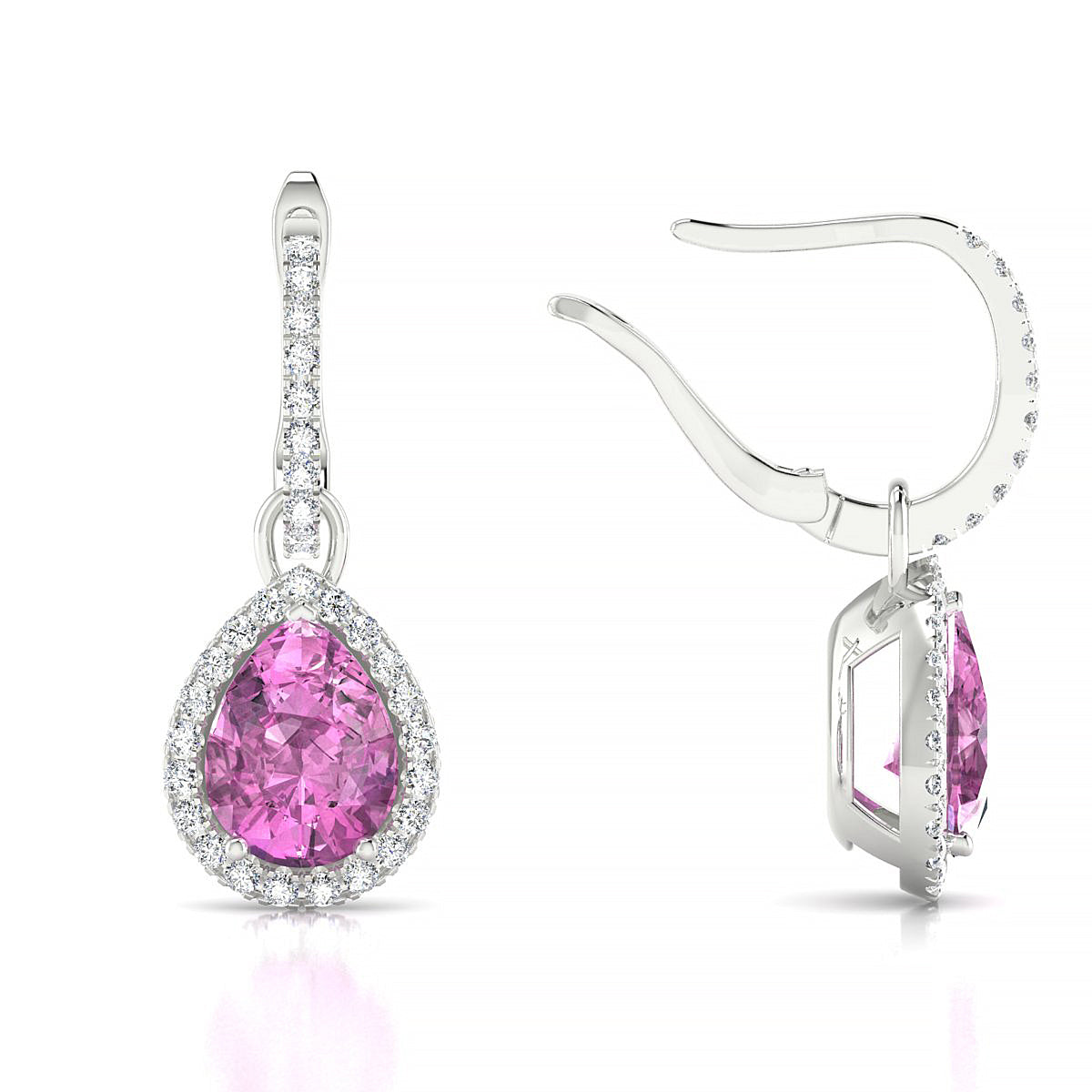 Sunrise | 18k White Gold 8 x 6 mm Pear Pink Sapphire Earrings