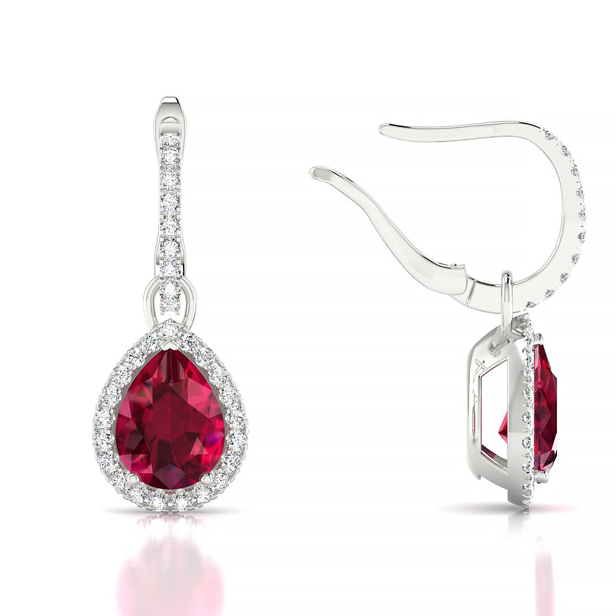 Sunrise | 18k White Gold 8 x 6 mm Pear Ruby Earrings