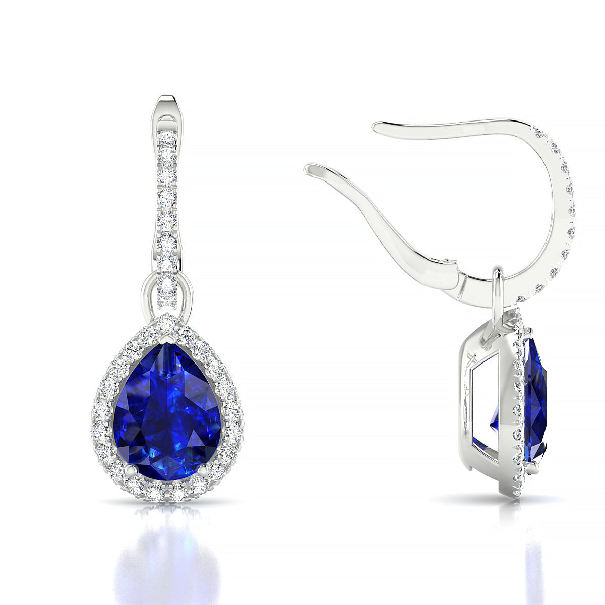 Sunrise | 18k White Gold 8 x 6 mm Pear Sapphire Earrings