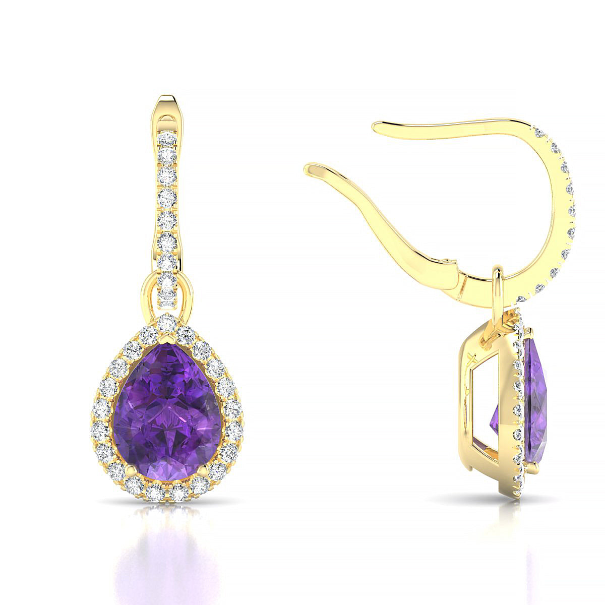Sunrise | 18k Yellow Gold 8 x 6 mm Pear Amethyst Earrings