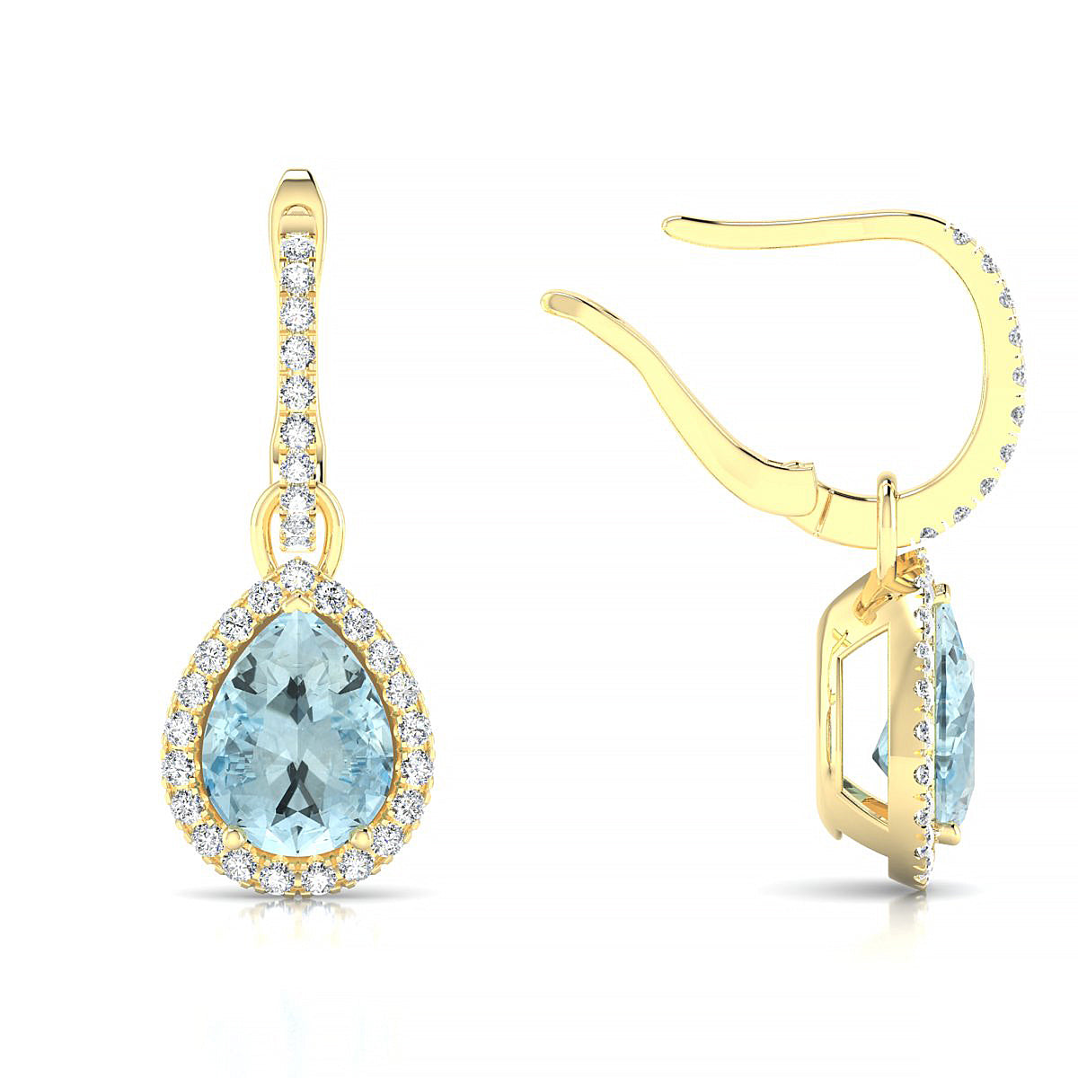 Sunrise | 18k Yellow Gold 8 x 6 mm Pear Aquamarine Earrings