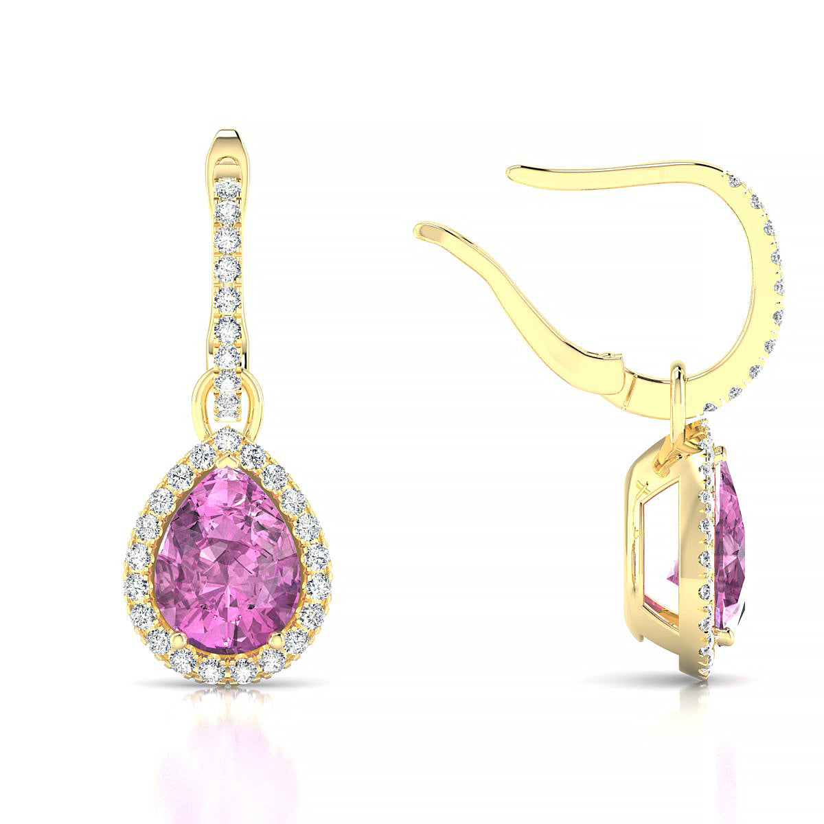 Sunrise | 18k Yellow Gold 8 x 6 mm Pear Pink Sapphire Earrings