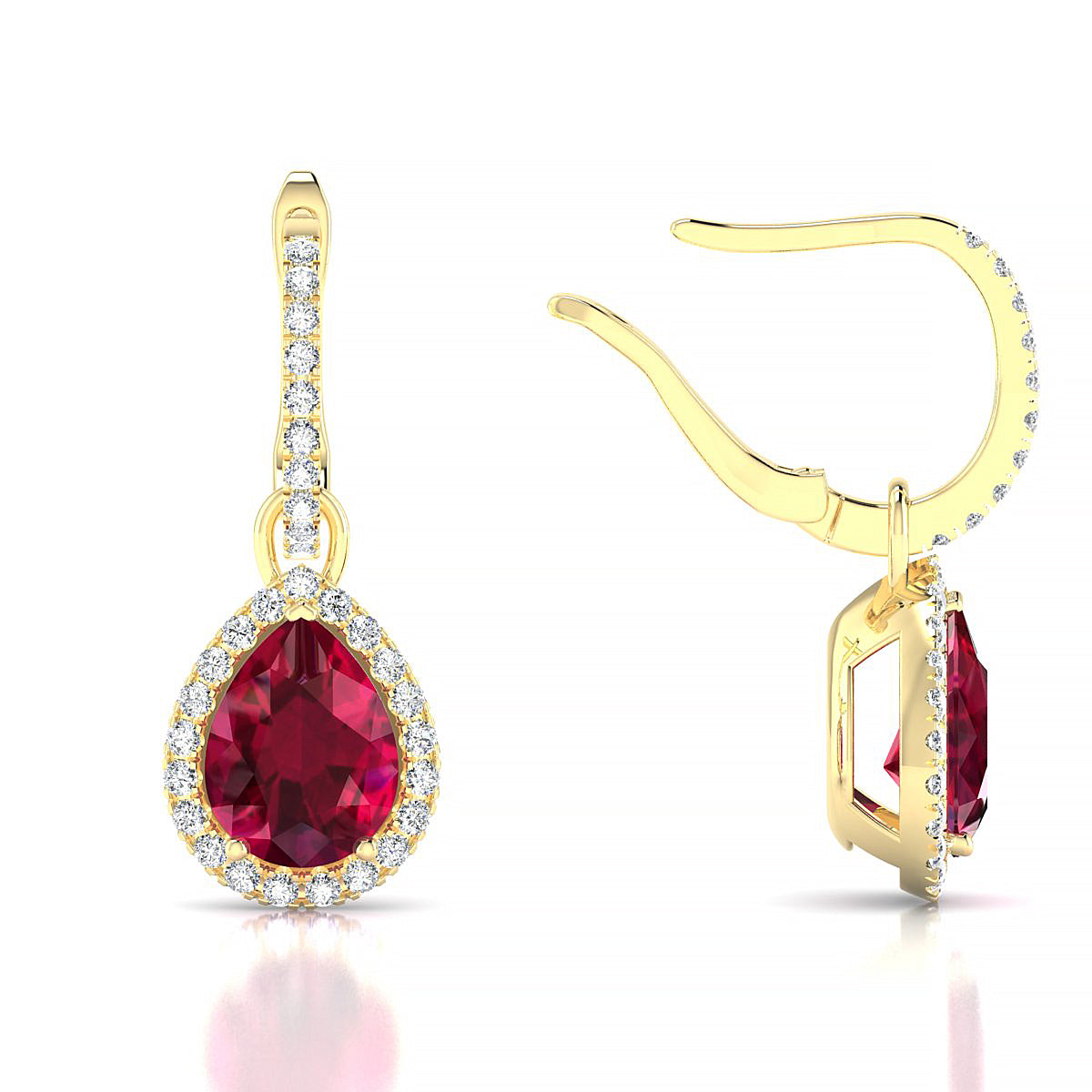 Sunrise | 18k Yellow Gold 8 x 6 mm Pear Ruby Earrings