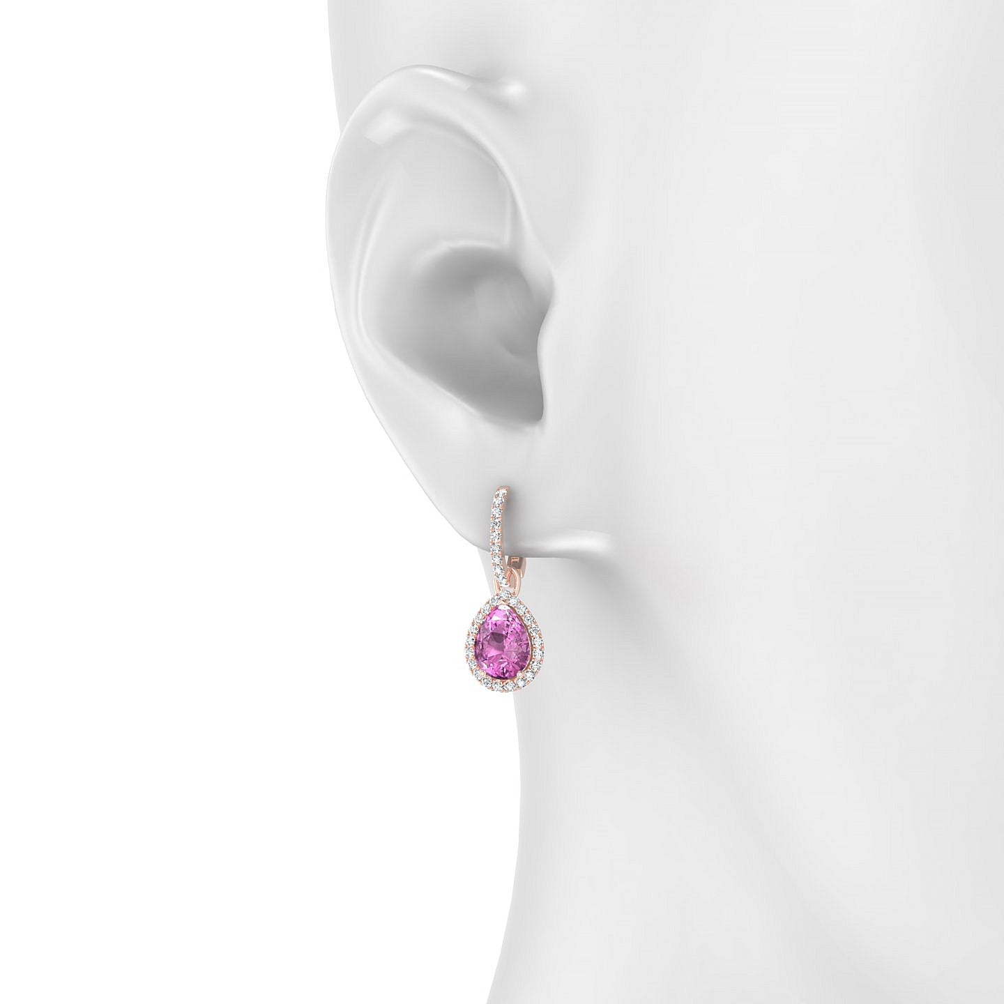 Sunrise | 18k Rose Gold 8 x 6 mm Pear Pink Sapphire Earrings