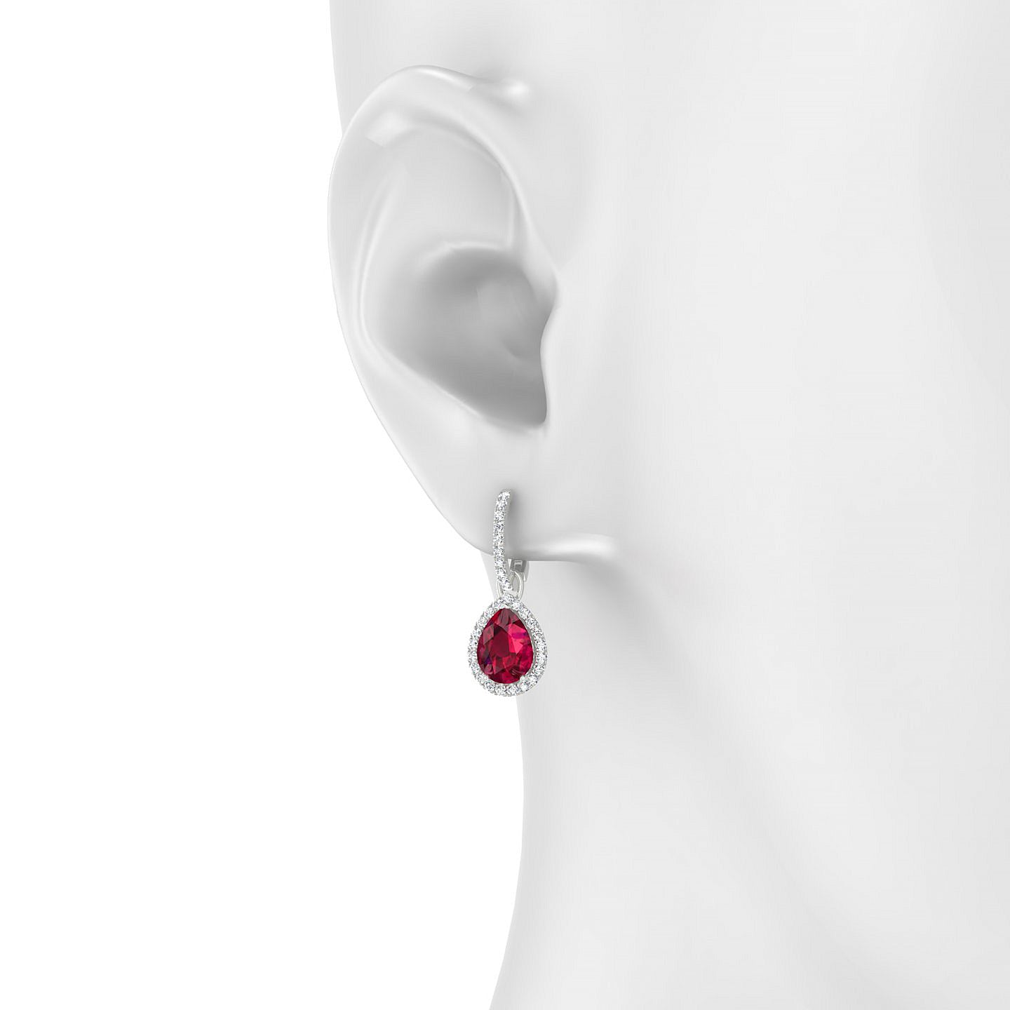 Sunrise | 18k White Gold 8 x 6 mm Pear Ruby Earrings