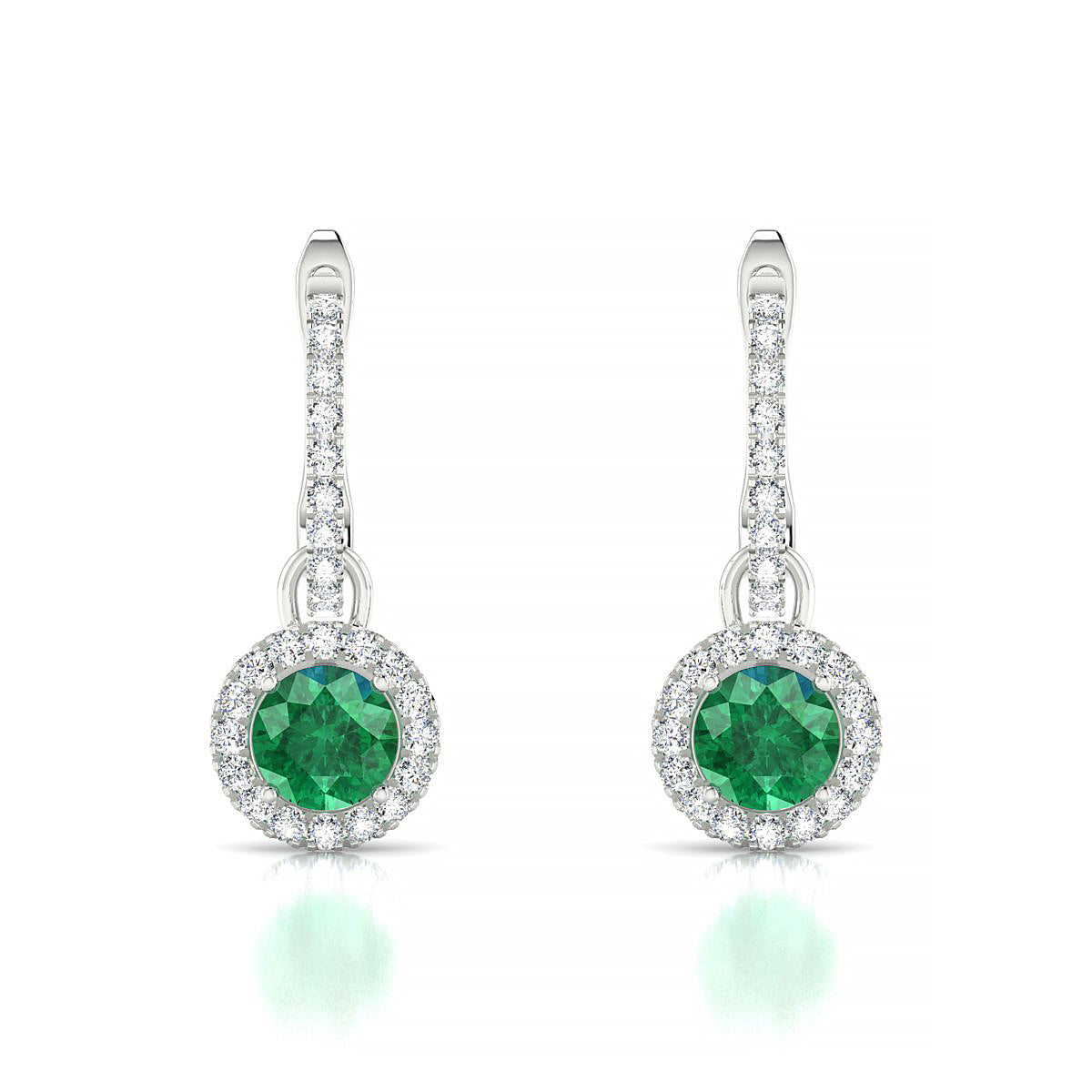 Sunrise | 18k White Gold 4.5 mm Round Emerald Earrings