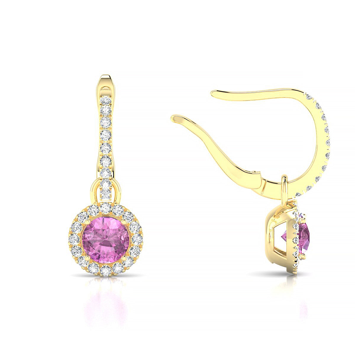 Sunrise | 18k Yellow Gold 4.5 mm Round Pink Sapphire Earrings