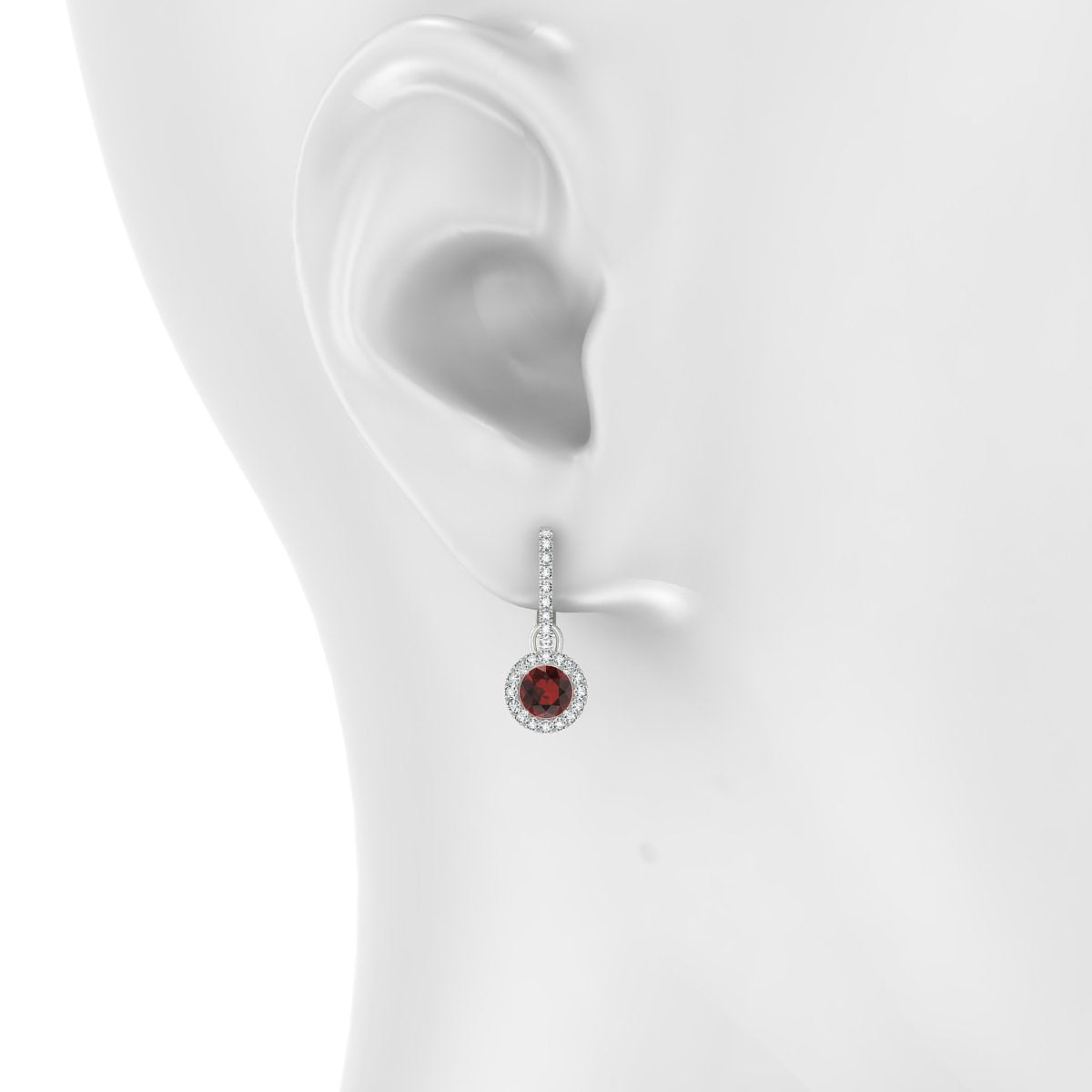 Sunrise | 18k White Gold 4.5 mm Round Garnet Earrings
