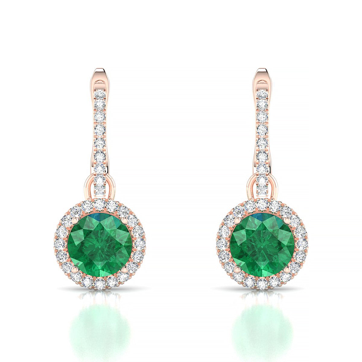 Sunrise | 18k Rose Gold 6 mm Round Emerald Earrings