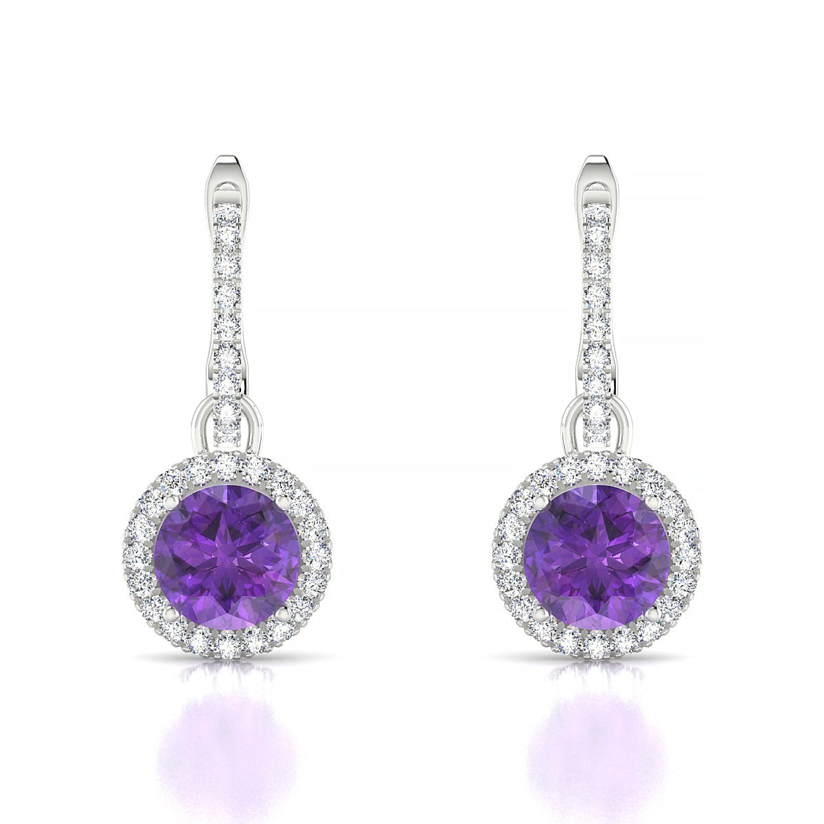 Sunrise | 18k White Gold 6 mm Round Amethyst Earrings