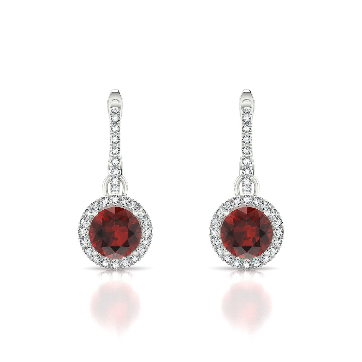 Sunrise | 18k White Gold 6 mm Round Garnet Earrings
