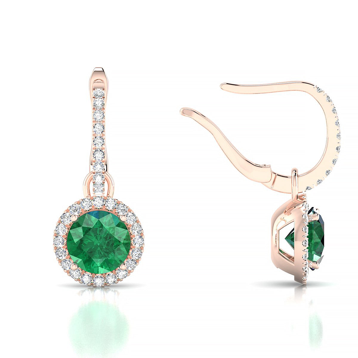 Sunrise | 18k Rose Gold 6 mm Round Emerald Earrings