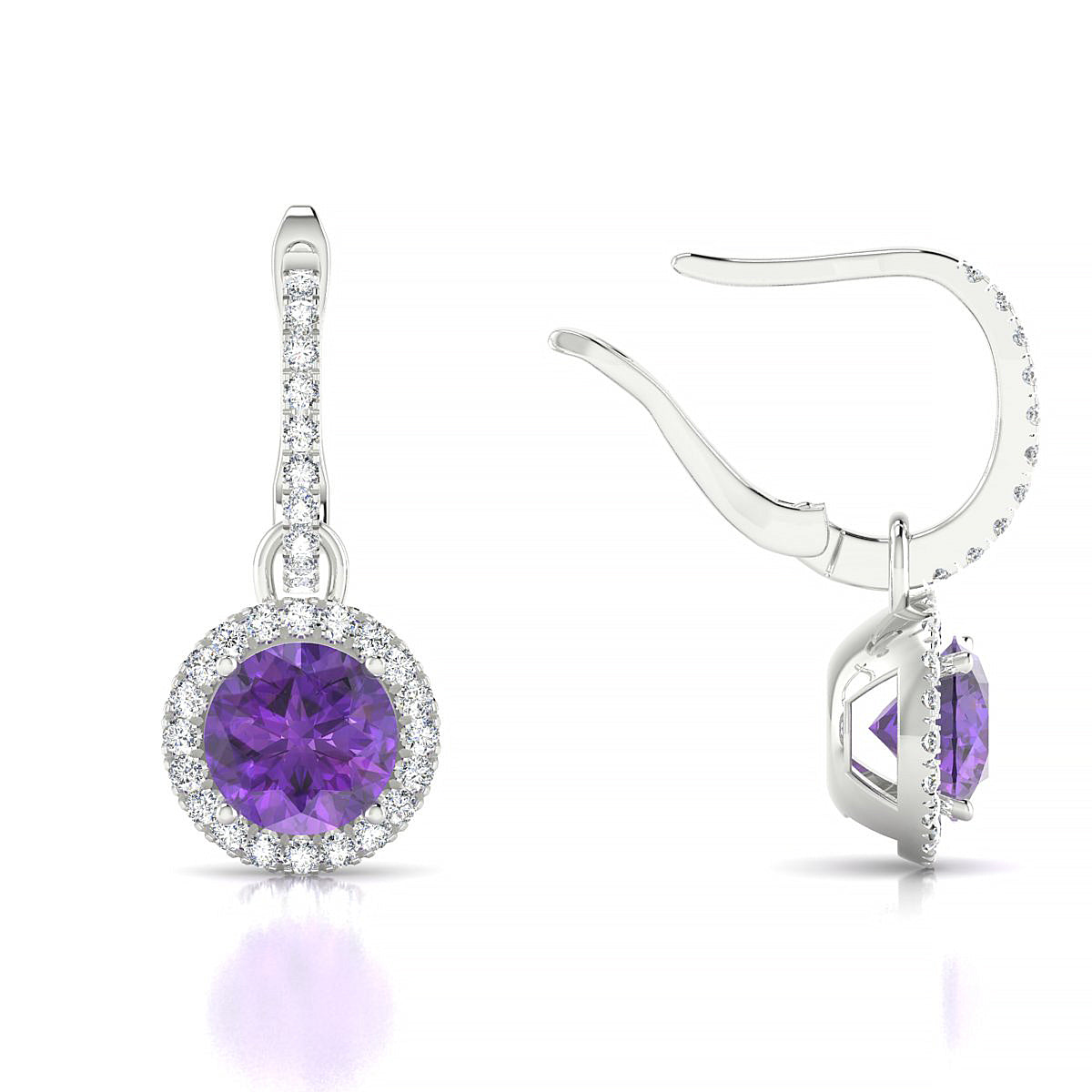 Sunrise | 18k White Gold 6 mm Round Amethyst Earrings